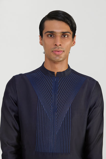 CORDED CHANDERI SILK KURTA SET