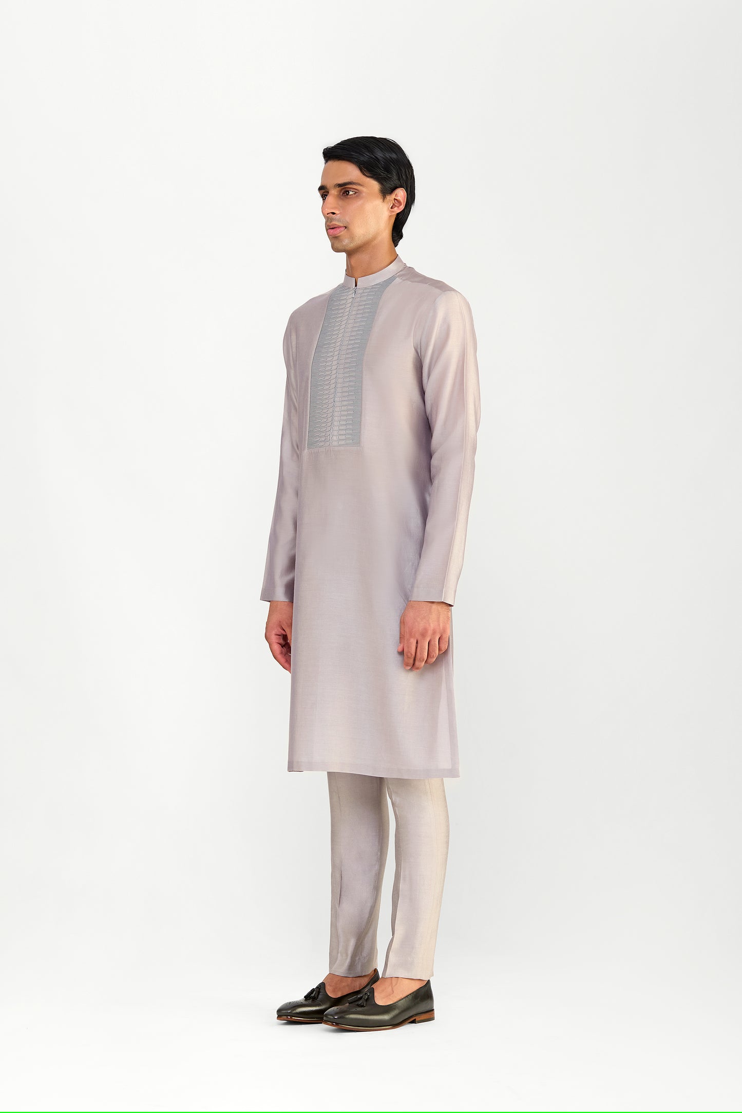 CORDED CHANDERI SILK KURTA SET