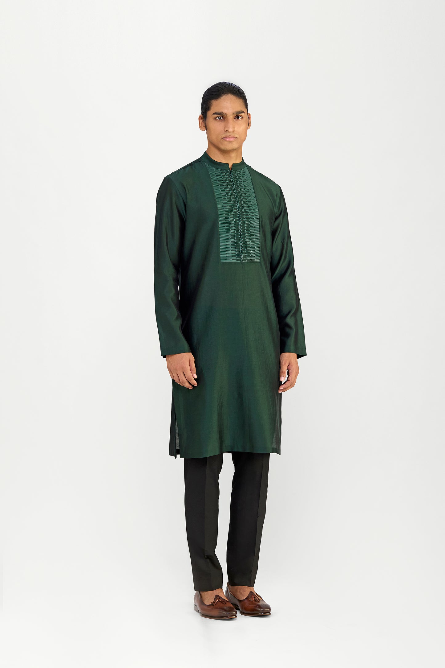 CORDED CHANDERI SILK KURTA SET