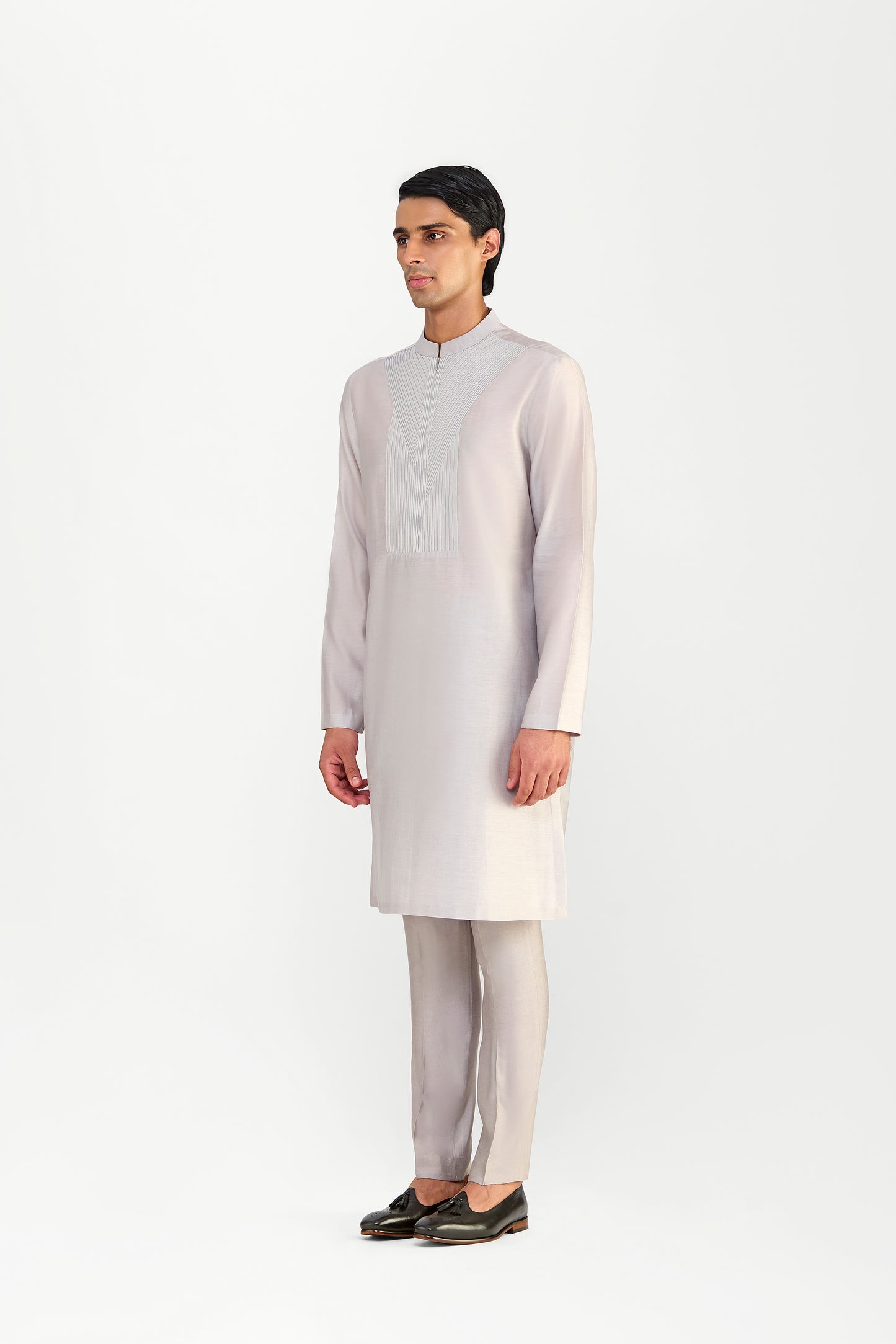 CORDED CHANDERI SILK KURTA SET