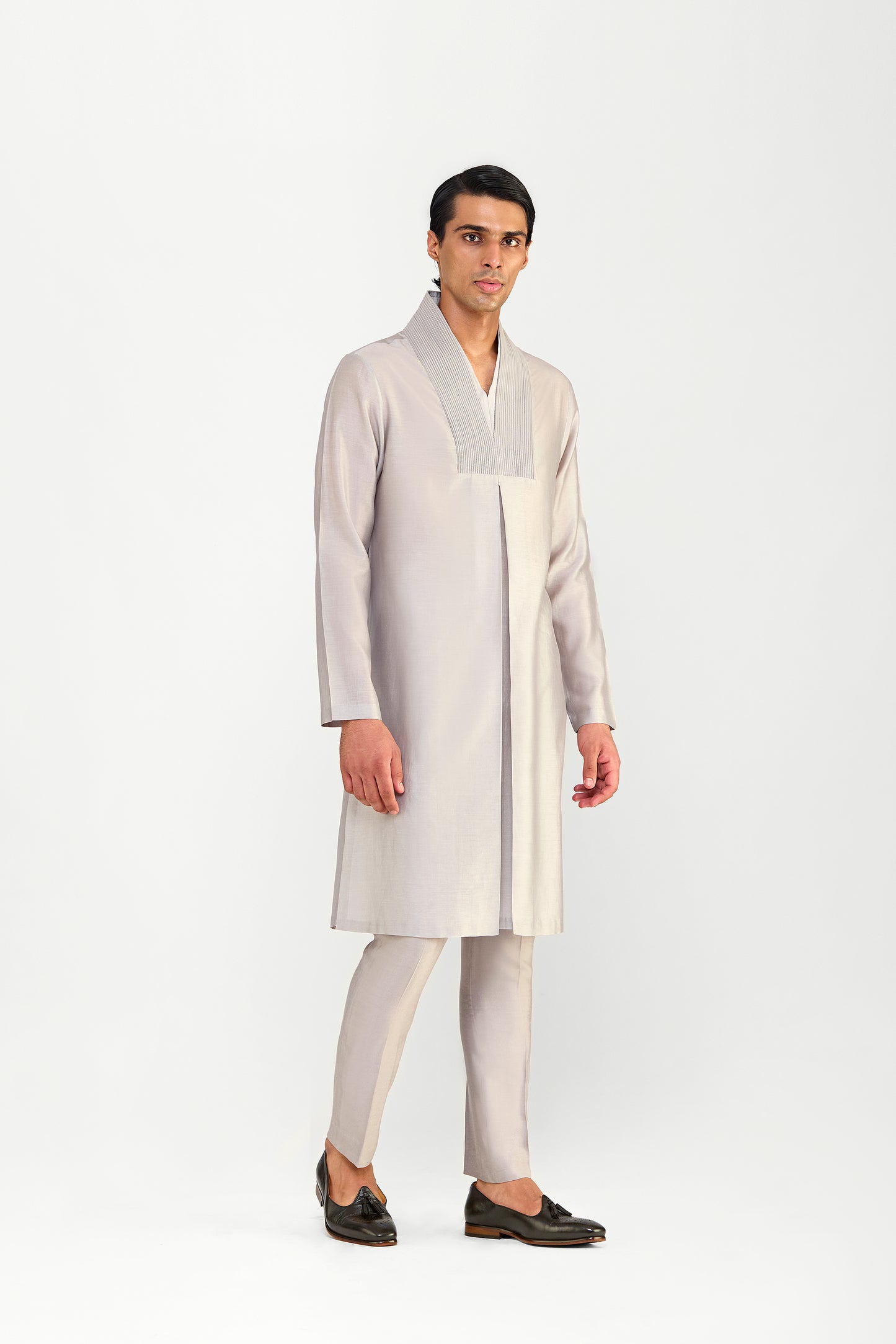 CORDED CHANDERI SILK KURTA SET