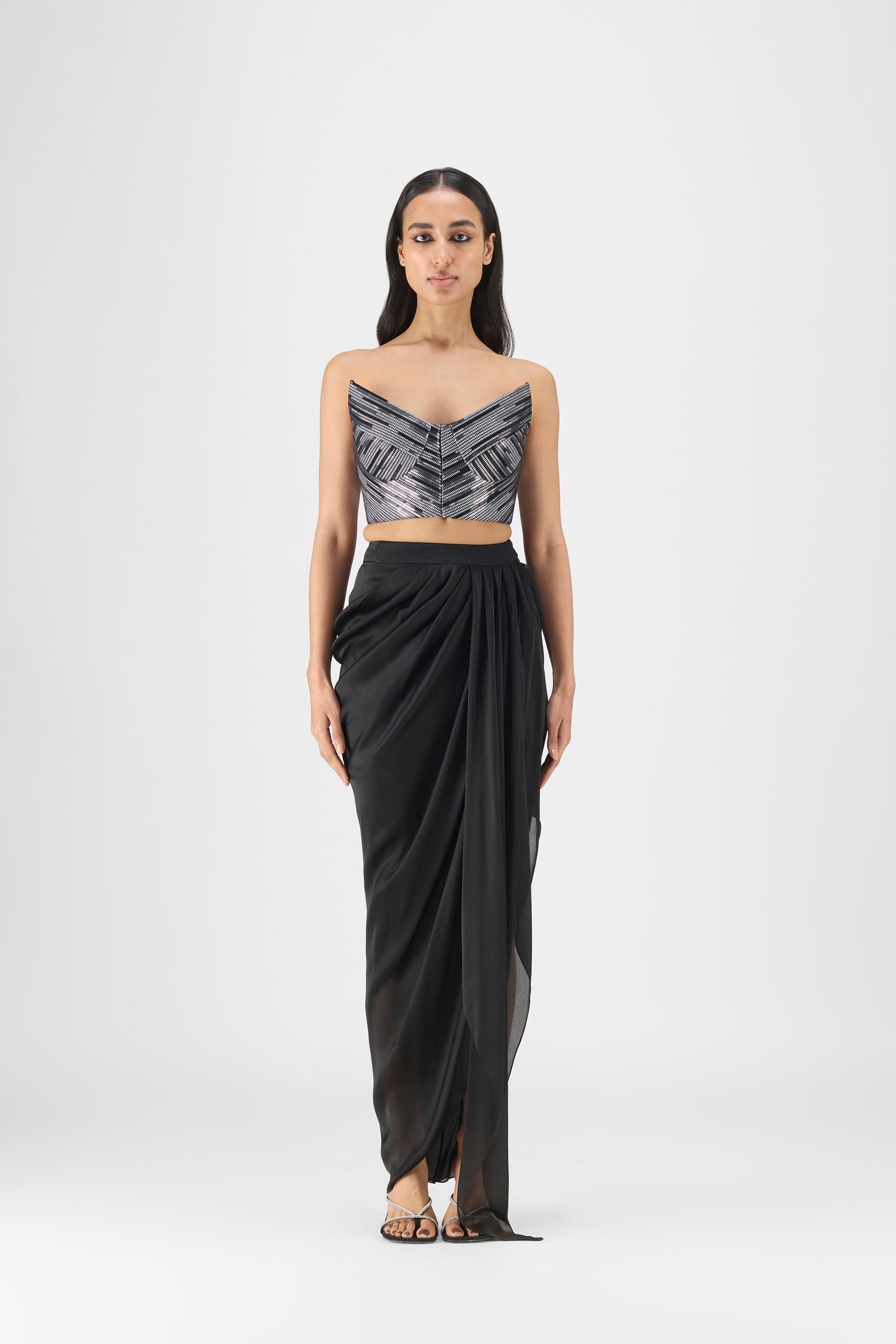 WOVEN METALLIC BUSTIER AND SKIRT