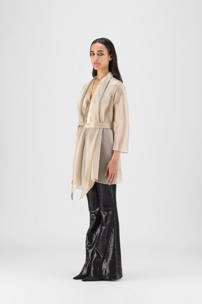 METALLIC DRAPED SHIRT