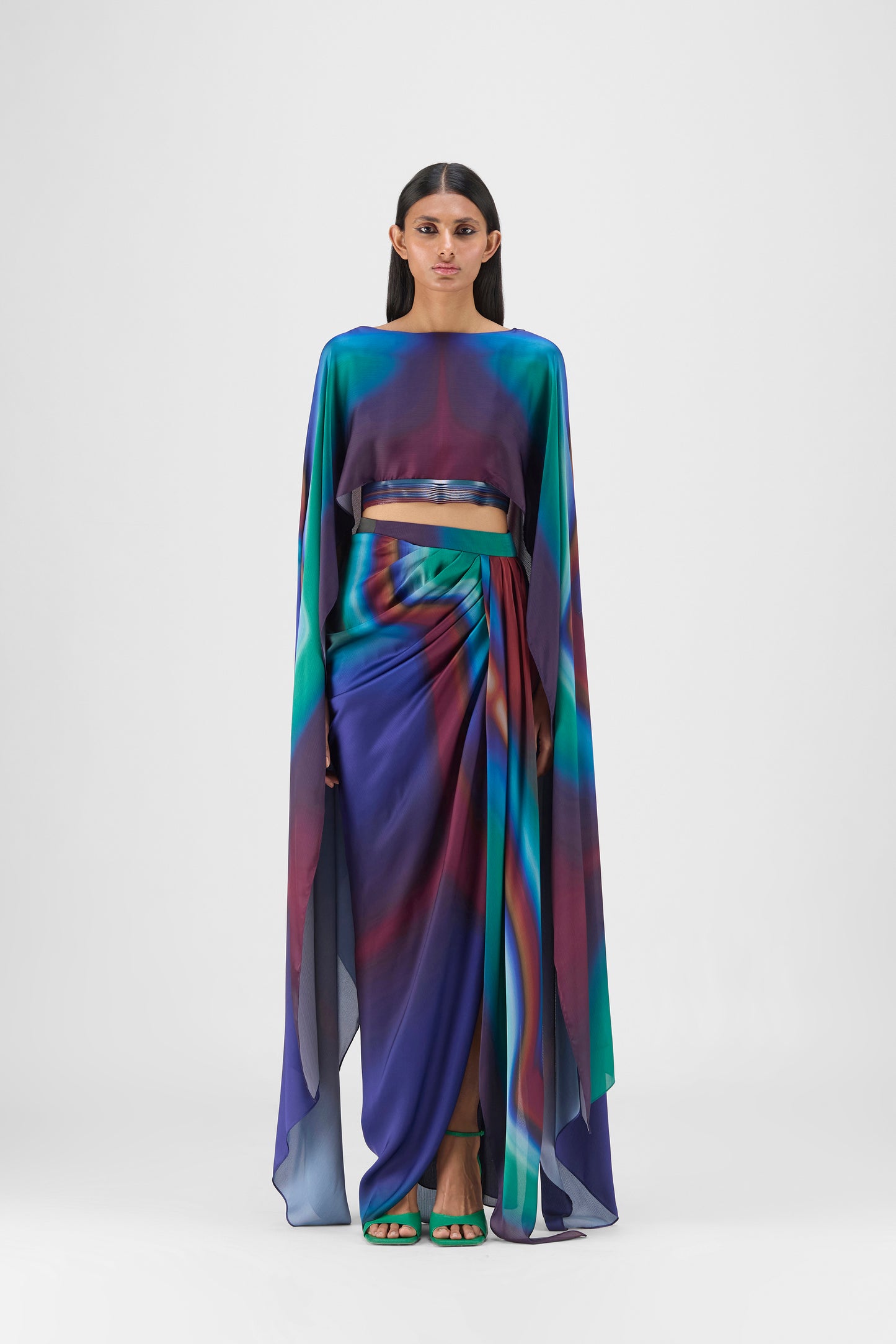 METALLIC WATERCOLOR CAPE AND SKIRT