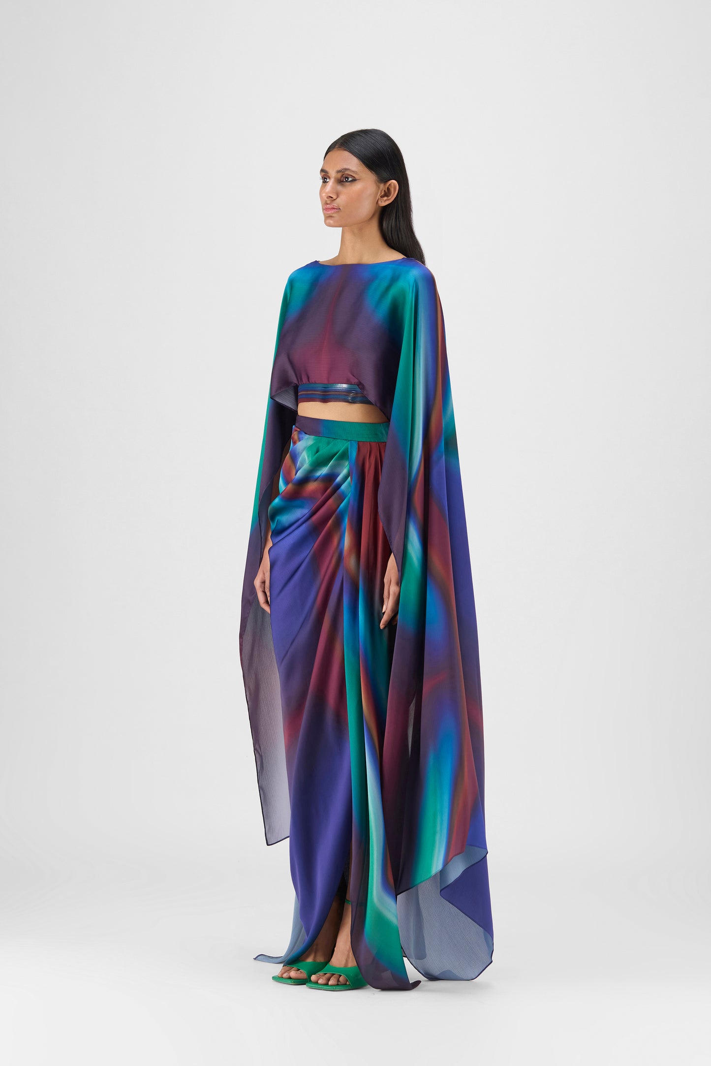 METALLIC WATERCOLOR CAPE AND SKIRT