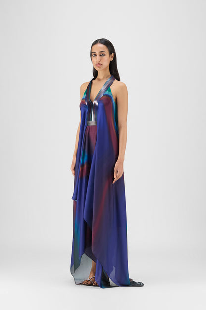 PLEATED WATERCOLOR FLUID DRESS