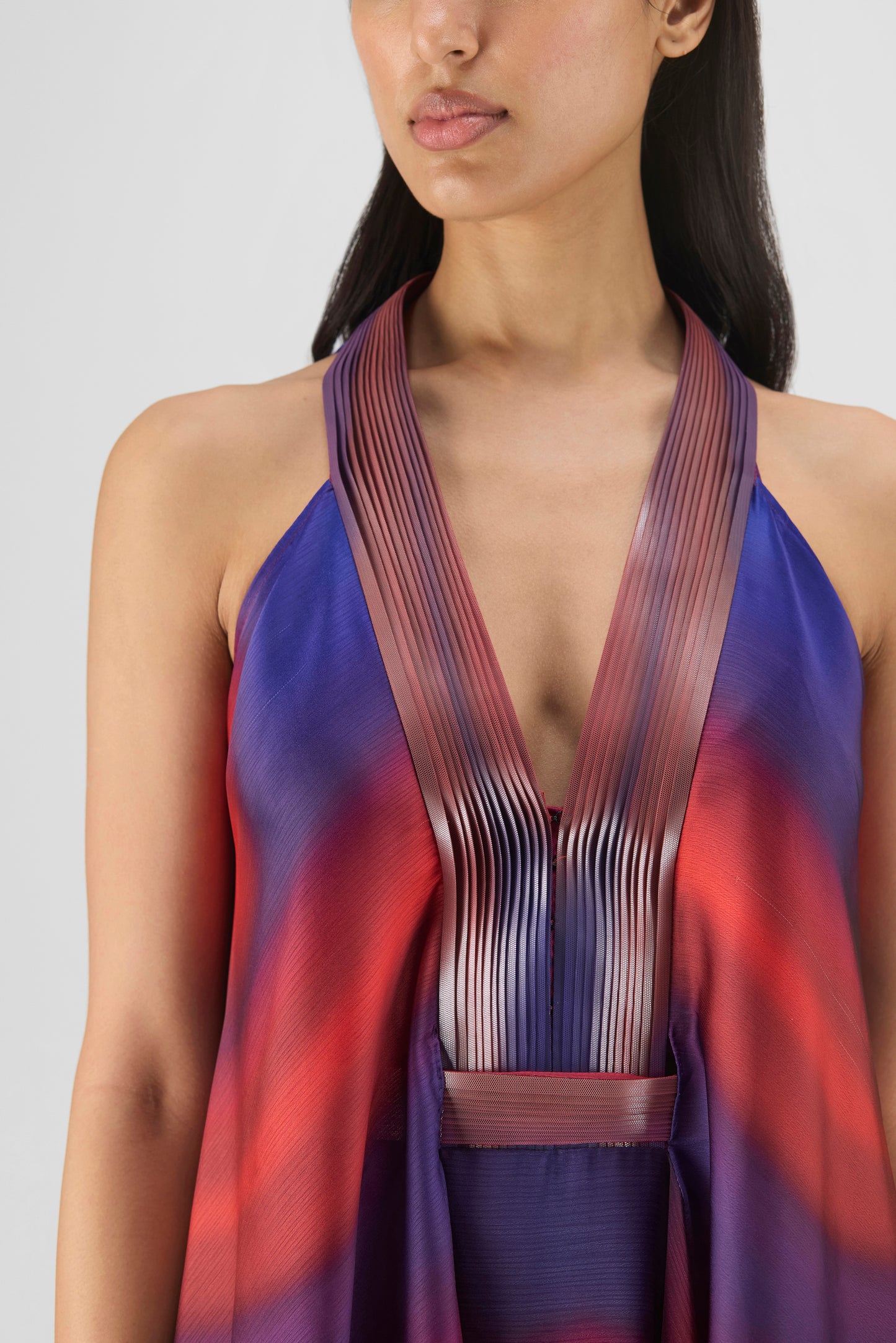 PLEATED WATERCOLOR FLUID DRESS