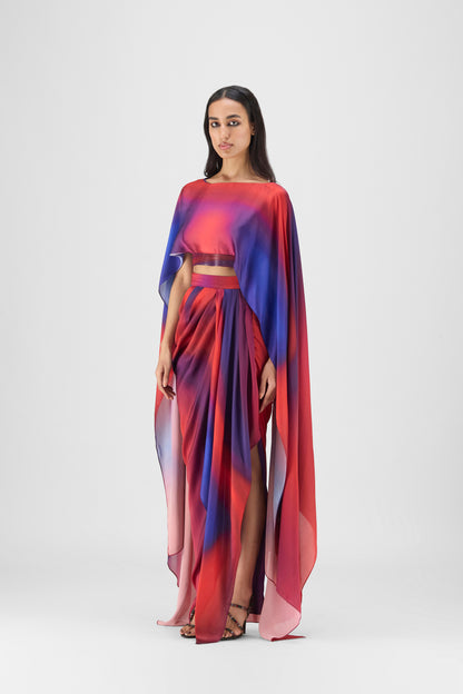 METALLIC WATERCOLOR CAPE AND SKIRT