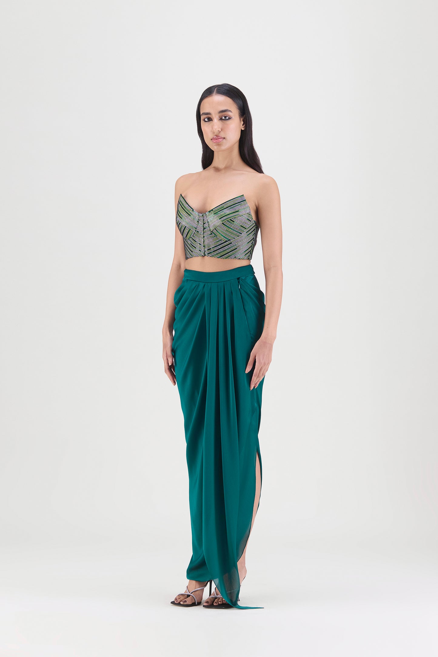 WOVEN METALLIC BUSTIER AND SKIRT