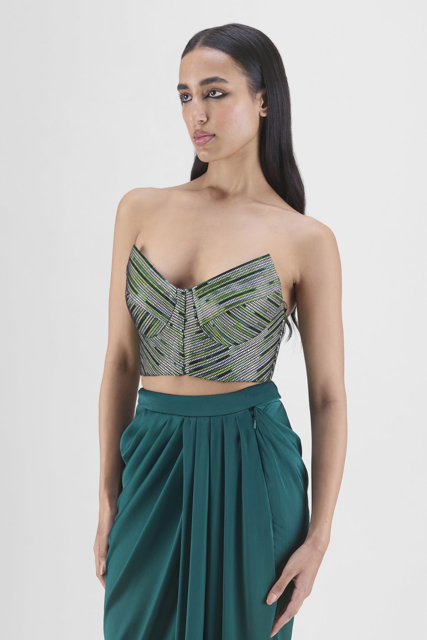 WOVEN METALLIC BUSTIER AND SKIRT