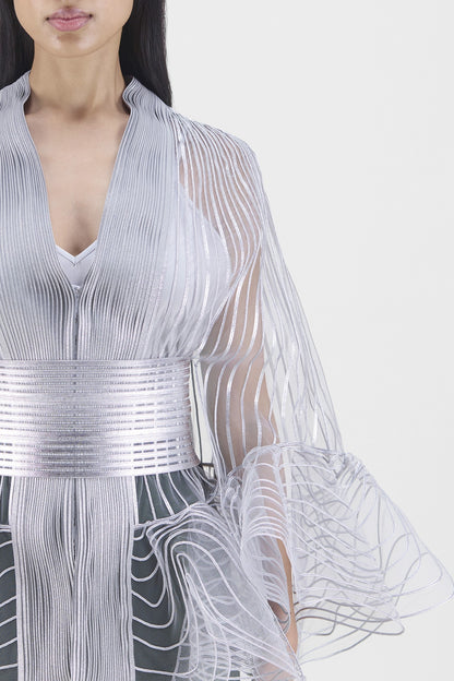 METALLIC CORDED RUFFLE CAPE