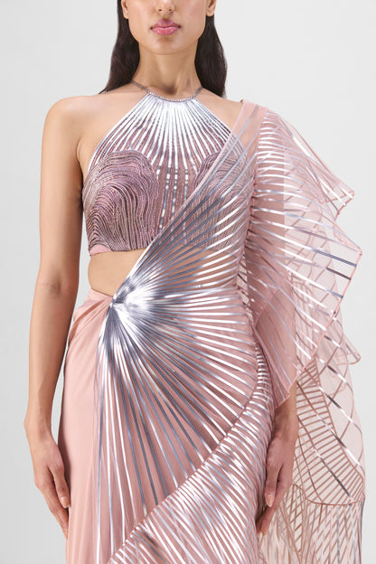 METALLIC WINGED RUFFLE SAREE