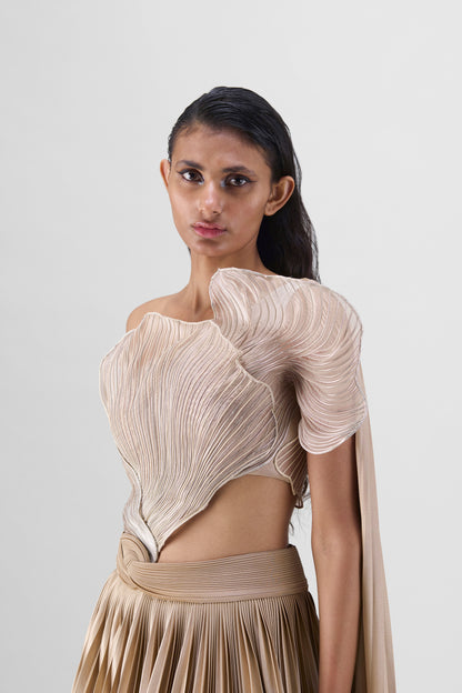 CORDED CORAL TOP AND  PLISSÉ SKIRT