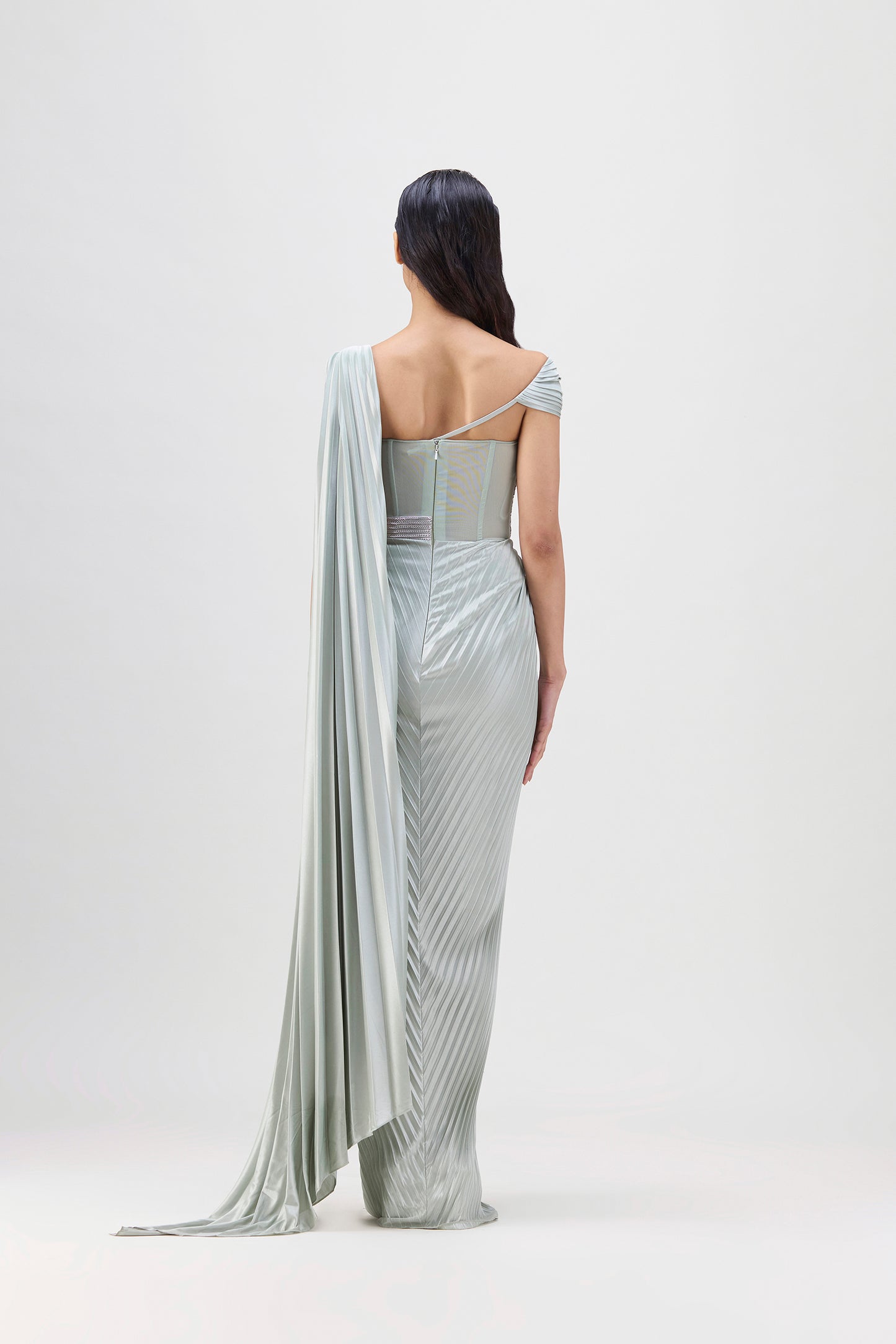 STRUCTURED MINERAL JERSEY  PLISSÉ SAREE