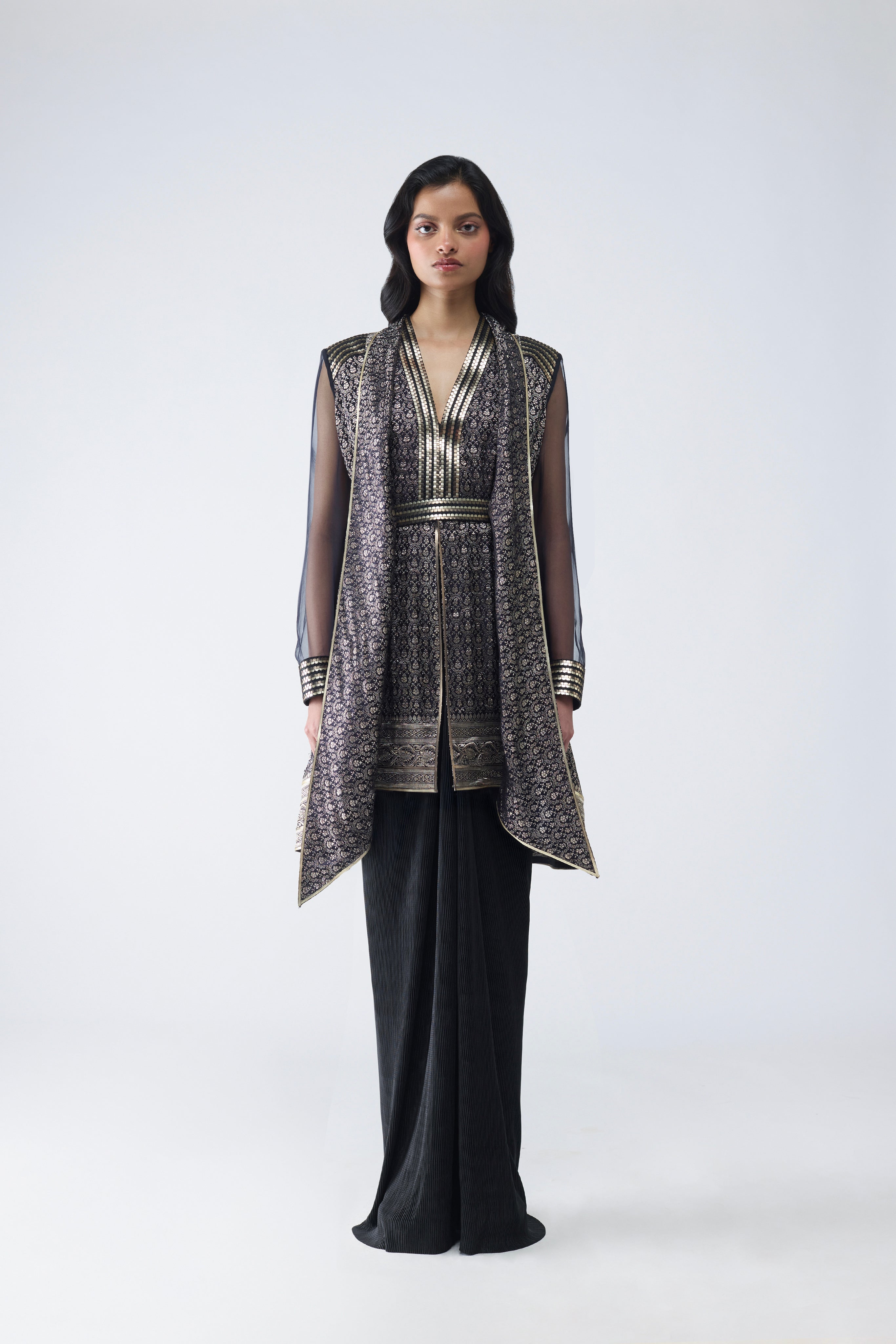 METALLIC VINTAGE BANARSI LONG SHIRT WITH PANTS