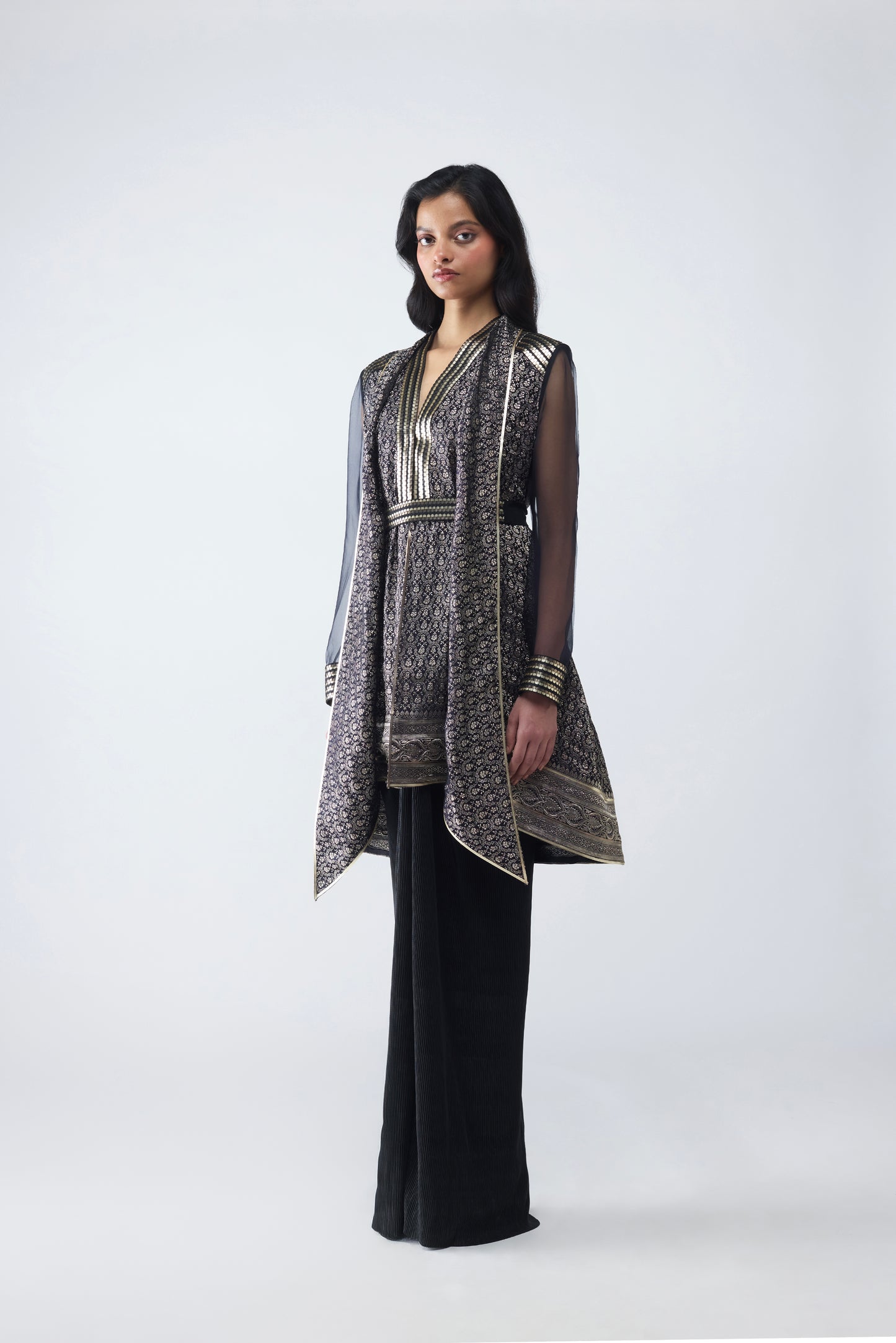 METALLIC VINTAGE BANARSI LONG SHIRT WITH PANTS