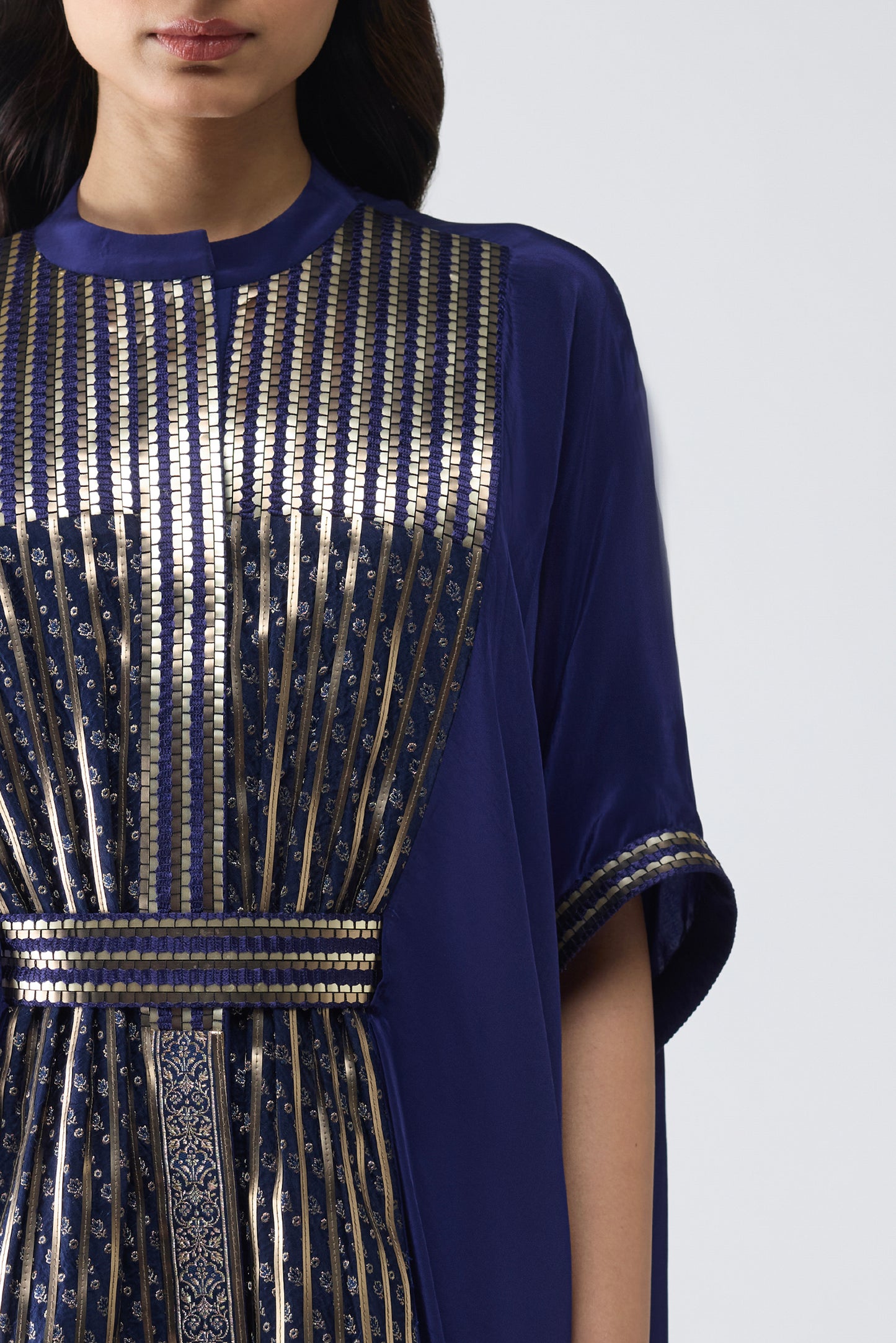 METALLIC BANARSI PANELLED LONG SHIRT SET