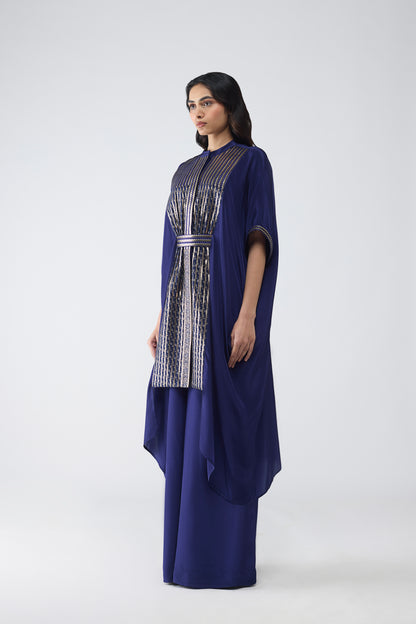 METALLIC BANARSI PANELLED LONG SHIRT SET