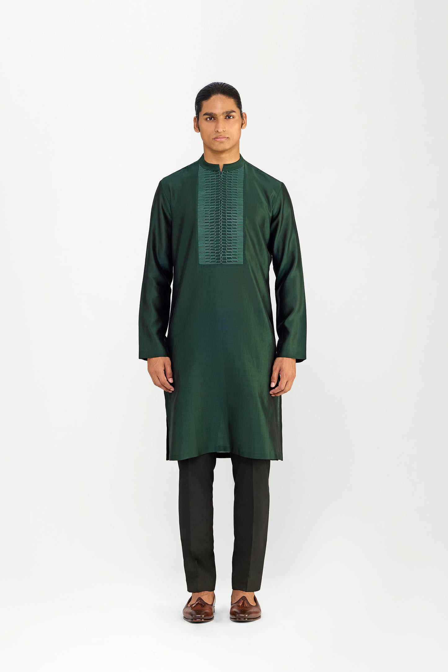 CORDED CHANDERI SILK KURTA SET