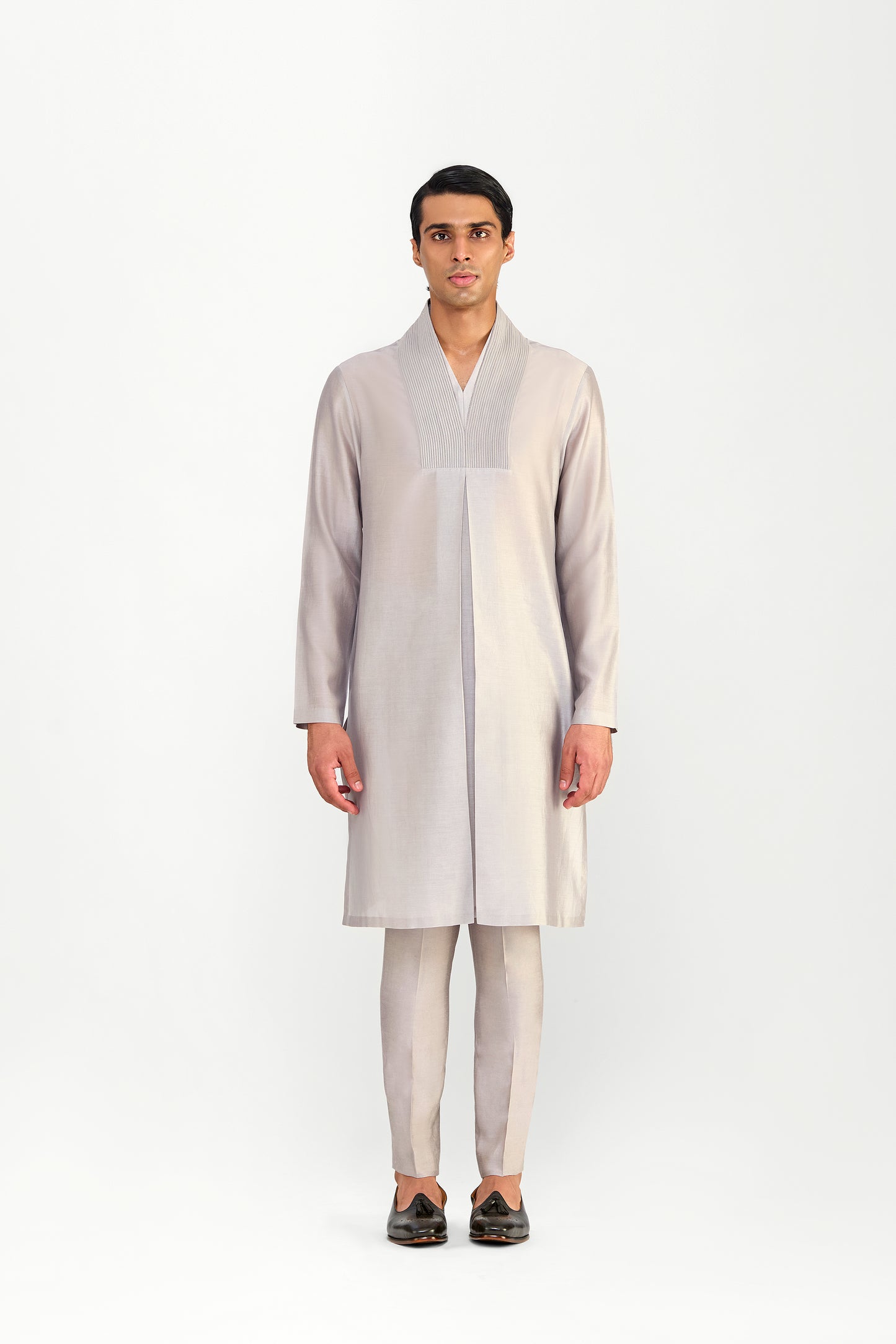 CORDED CHANDERI SILK KURTA SET