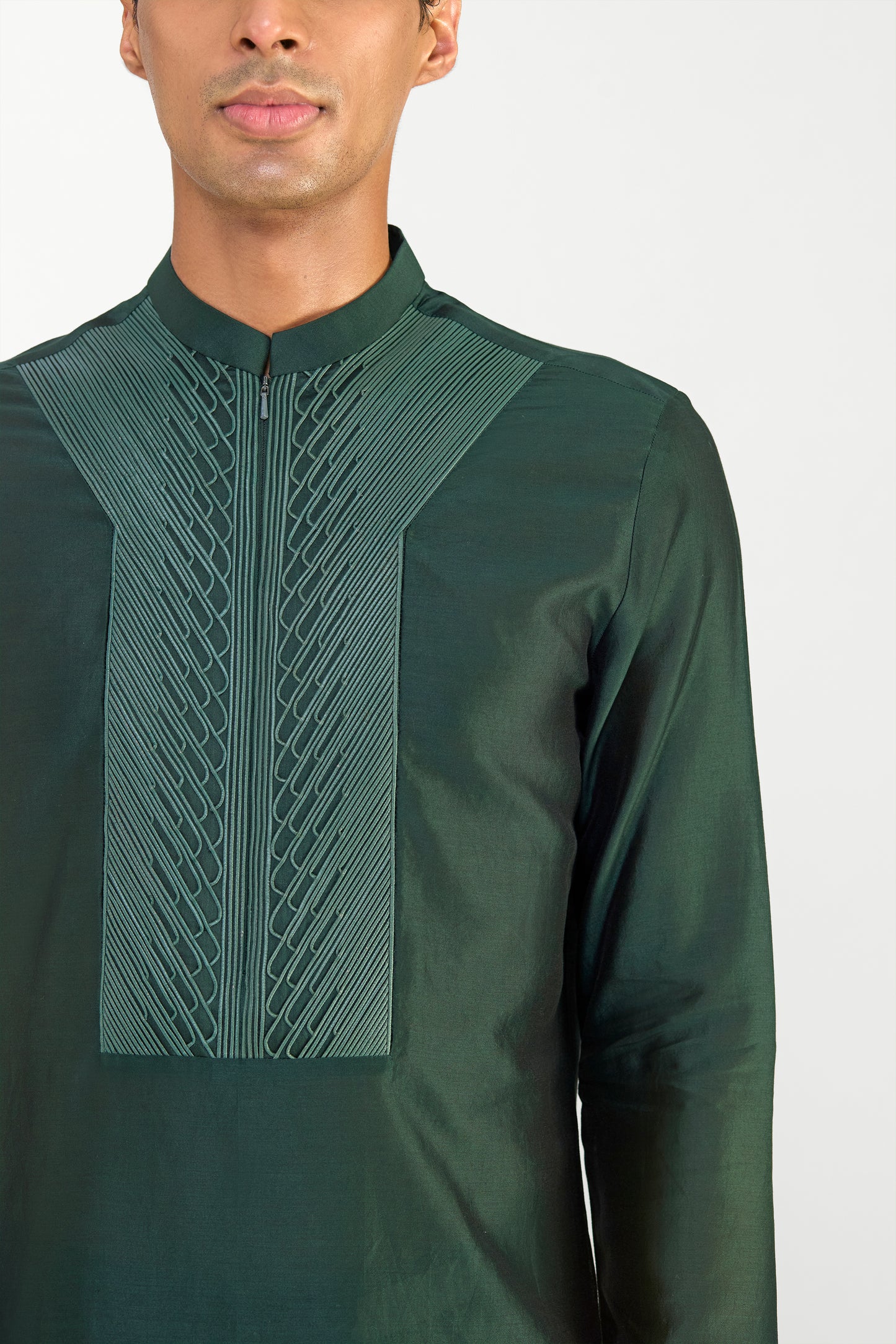 CORDED CHANDERI SILK KURTA SET