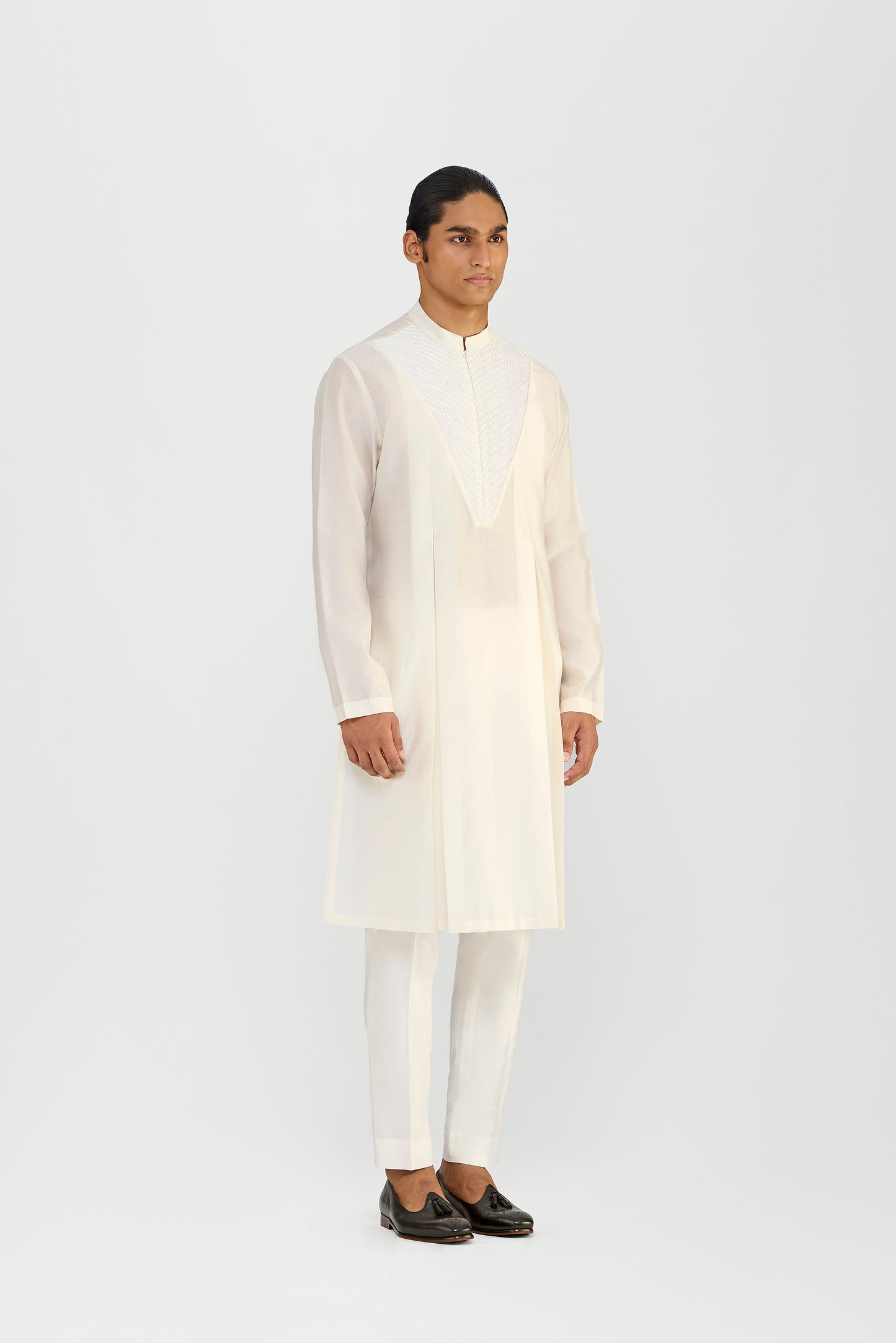 CORDED CHANDERI SILK KURTA SET