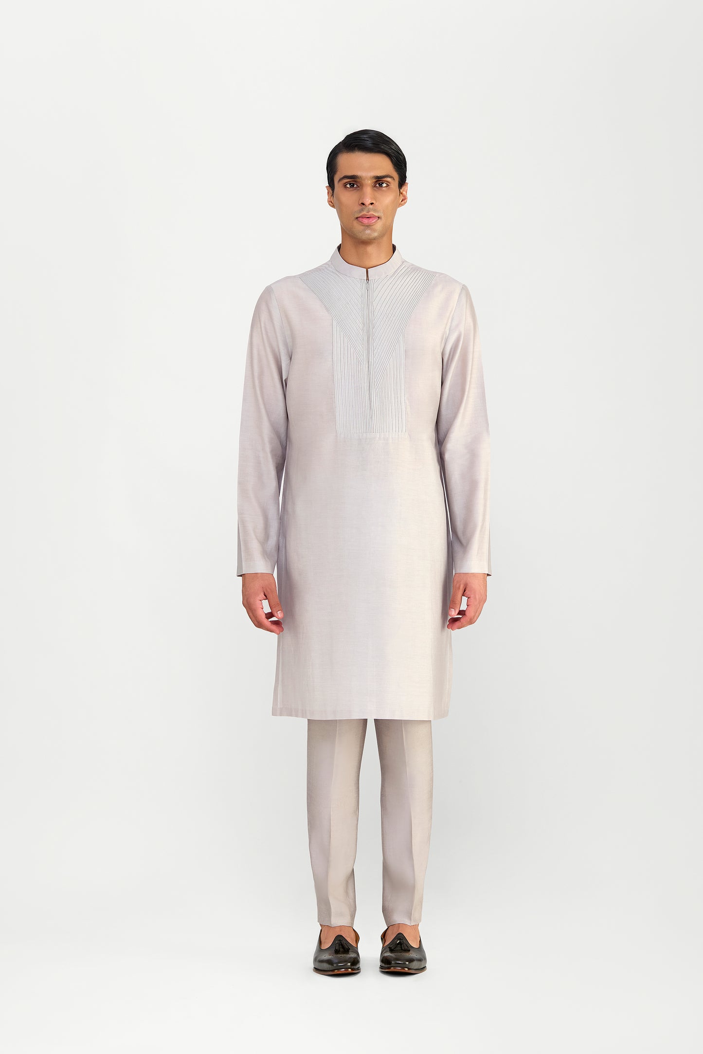 CORDED CHANDERI SILK KURTA SET