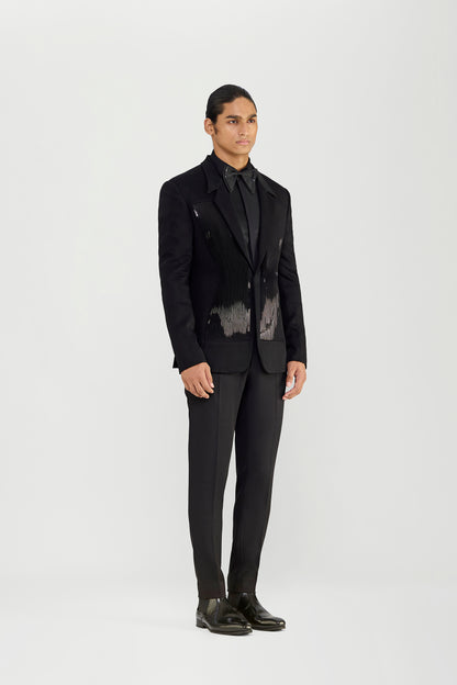 METALLIC MOCROPLEATED TUXEDO SET IN SATIN CREPE