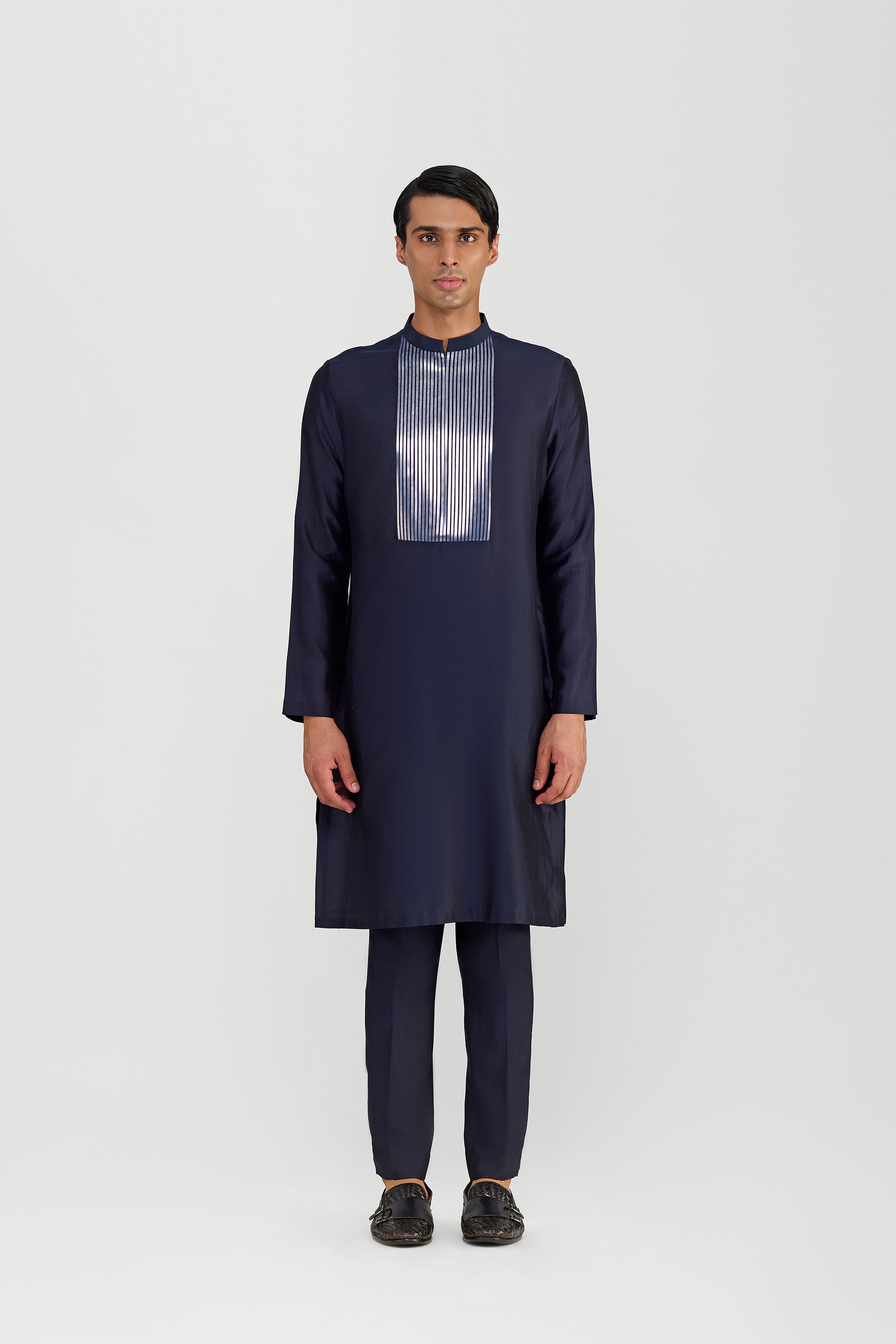 METALLIC MICROPLEATED CHANDERI SILK KURTA SET