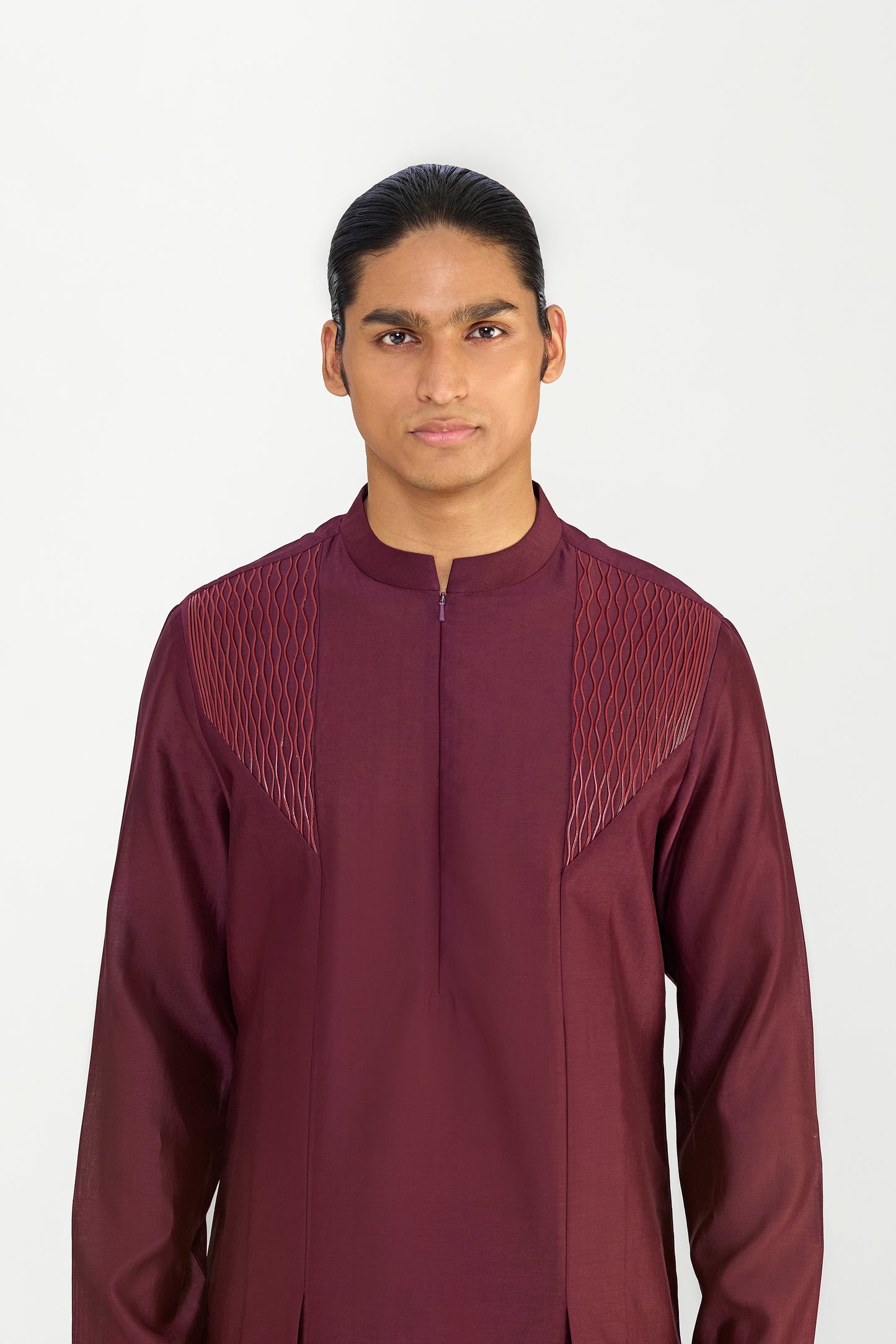 CORDED TRELLIS CHANDERI SILK KURTA SET