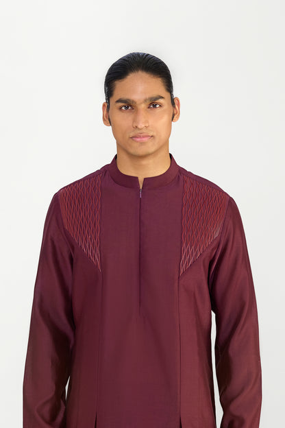 CORDED TRELLIS CHANDERI SILK KURTA SET