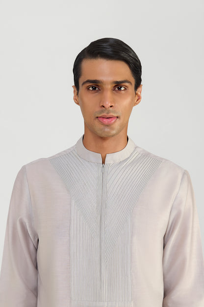 CORDED CHANDERI SILK KURTA SET