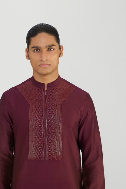 CORDED CHANDERI SILK KURTA SET