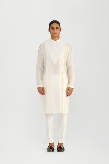 CORDED CHANDERI SILK KURTA SET