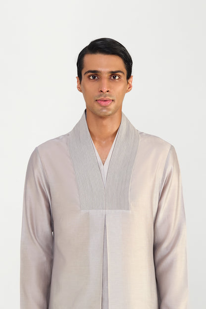 CORDED CHANDERI SILK KURTA SET