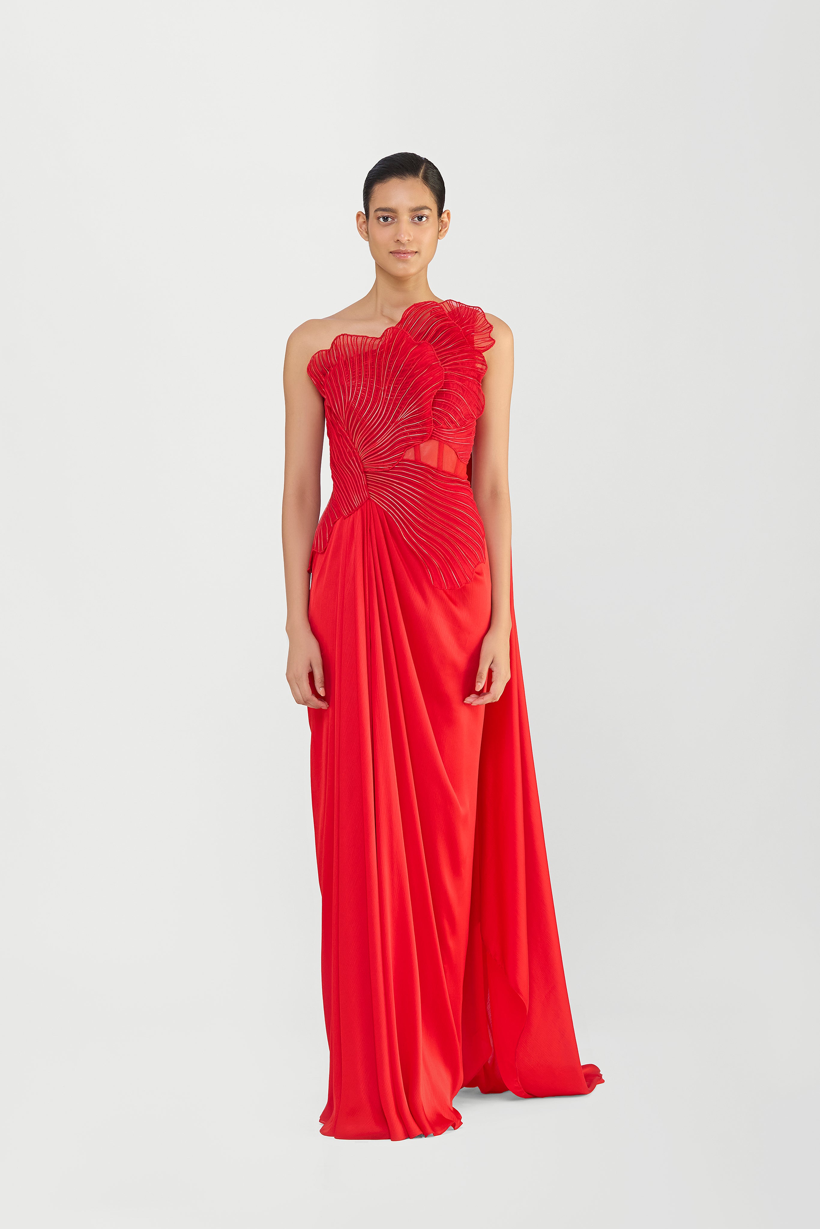 CORDED CORAL SAREE