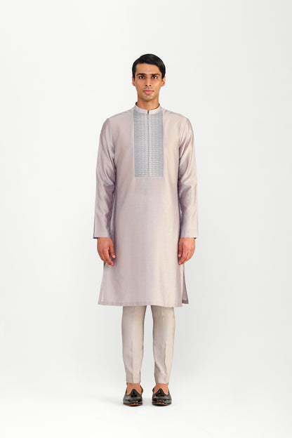 CORDED CHANDERI SILK KURTA SET