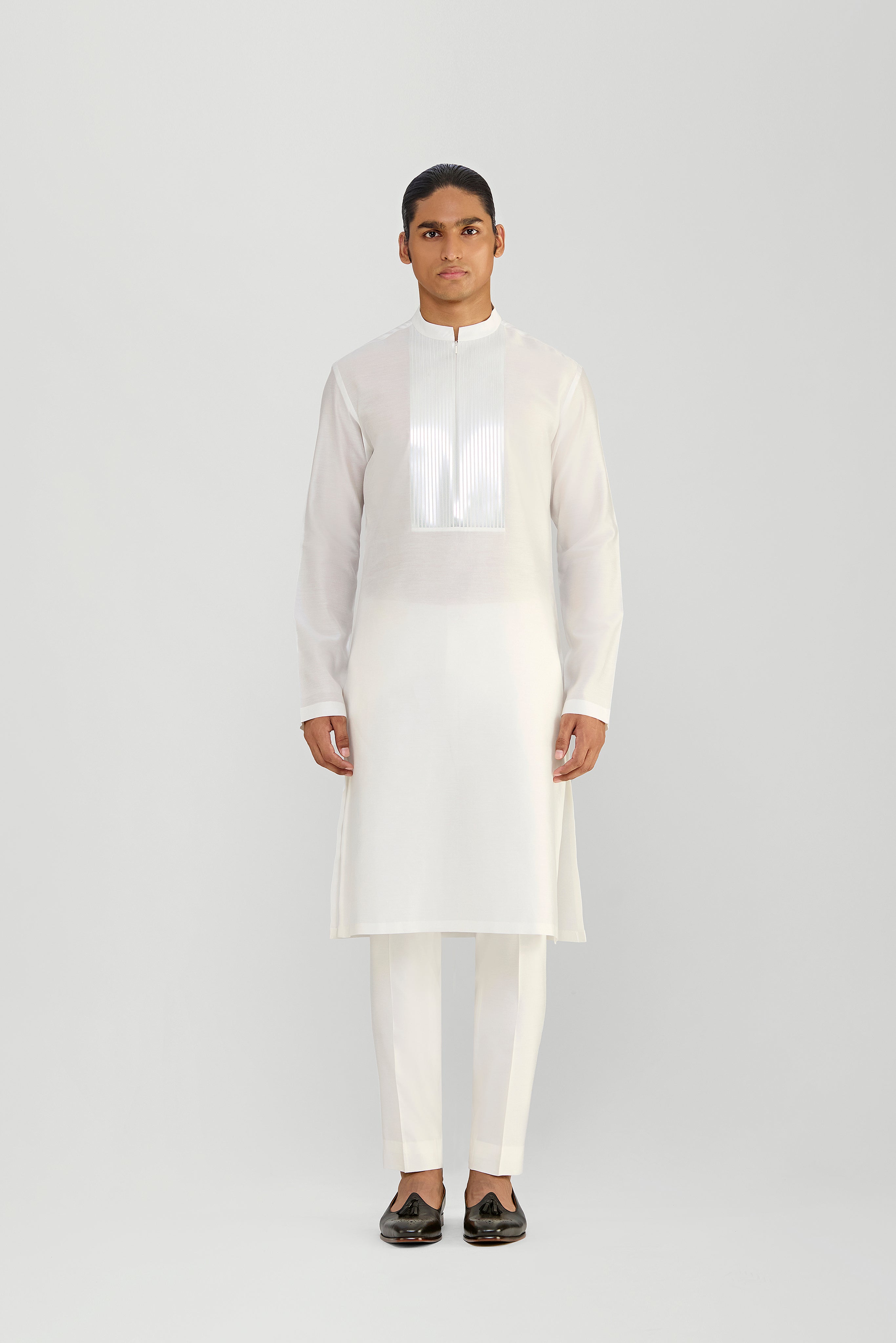 METALLIC MICROPLEATED CHANDERI SILK KURTA SET