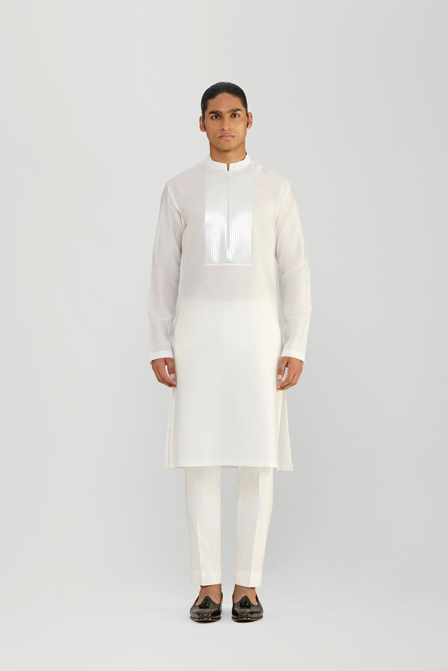 METALLIC MICROPLEATED CHANDERI SILK KURTA SET