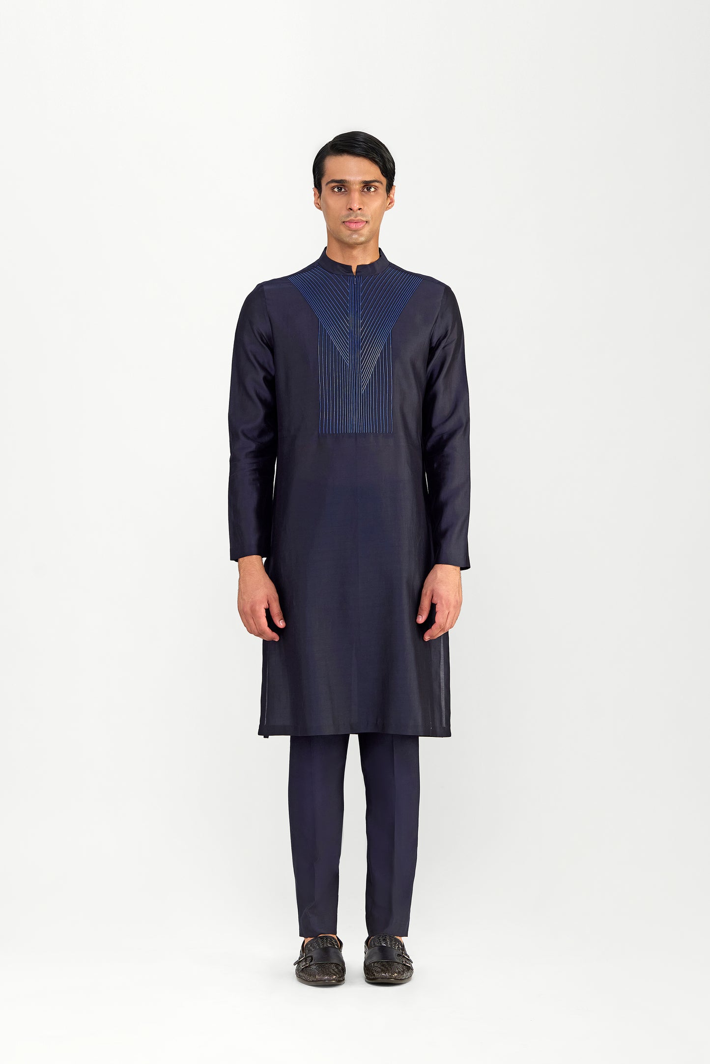 CORDED CHANDERI SILK KURTA SET