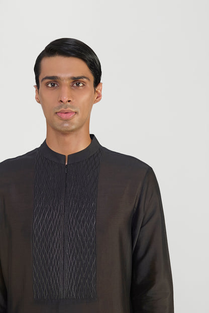 CORDED TRELLIS CHANDERI SILK KURTA SET