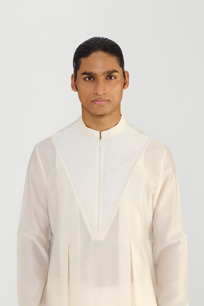 CORDED CHANDERI SILK KURTA SET