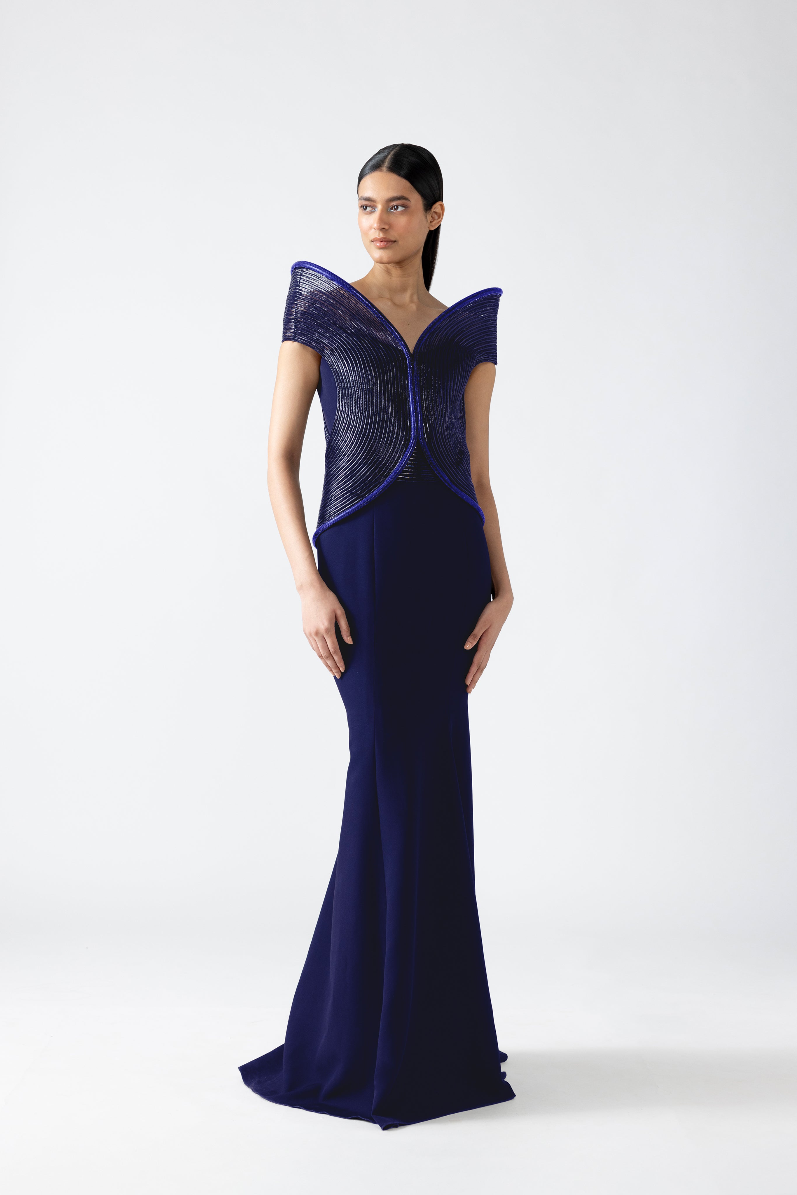 MOULDED OFF SHOULDER CORDED GOWN