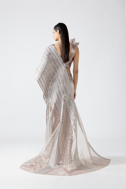 MOULDED METALLIC SAREE WITH A HAND-WOVEN PALLA