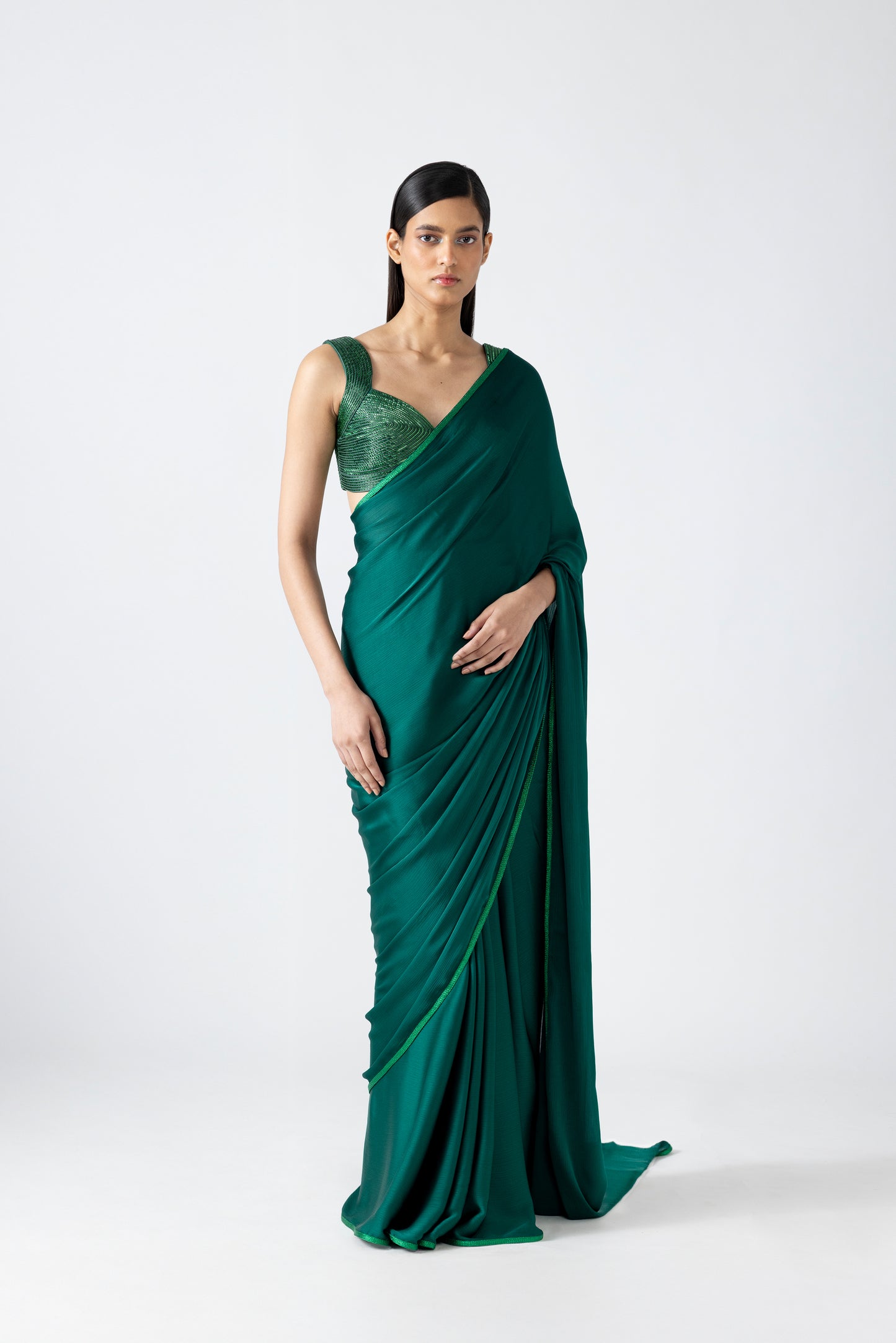 MOULDED METALLIC TOP AND SAREE