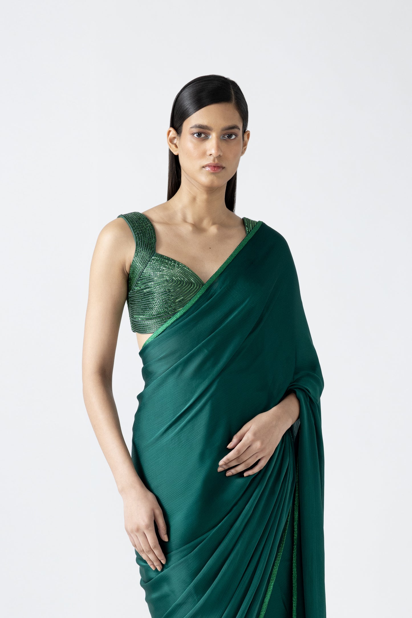 MOULDED METALLIC TOP AND SAREE