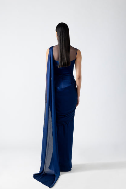 MOULDED METALLIC DRAPED GOWN