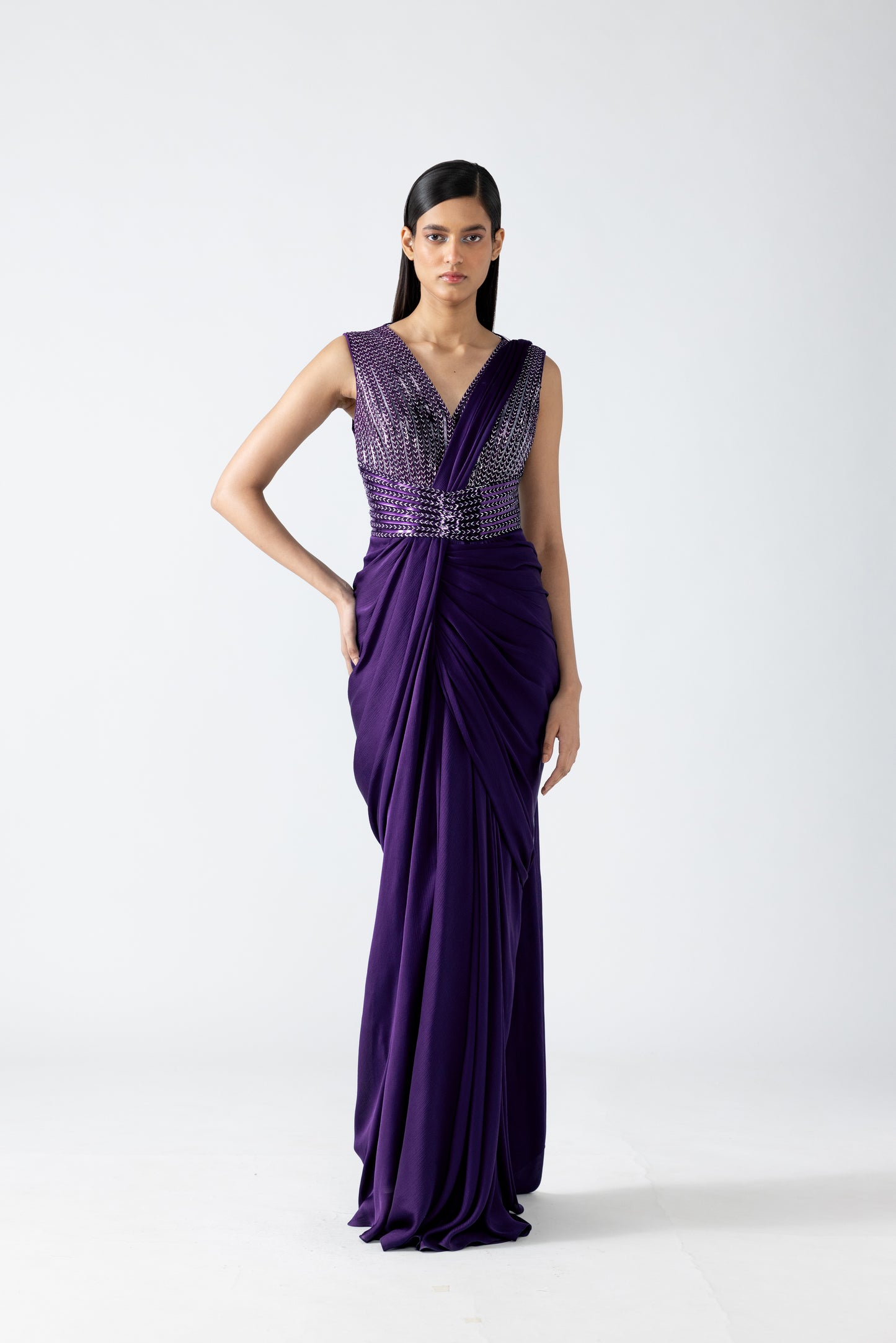 MOULDED METALLIC DRAPED GOWN