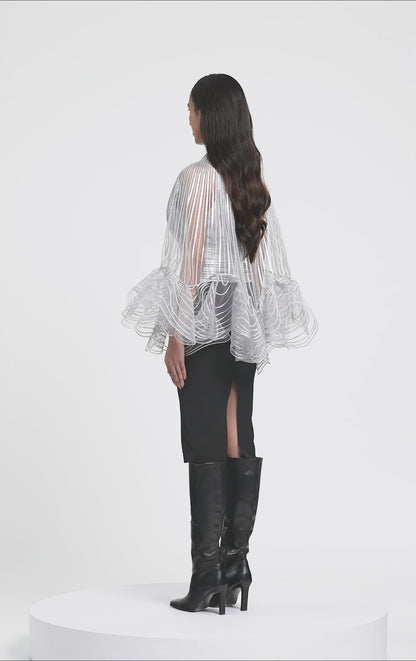 METALLIC CORDED RUFFLE CAPE